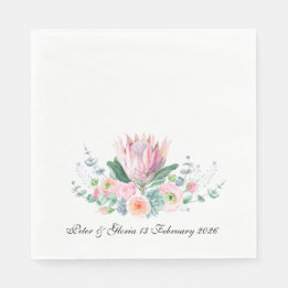 Kung Protea Akvarell Blommig Elegant Bröllop Pappersservett