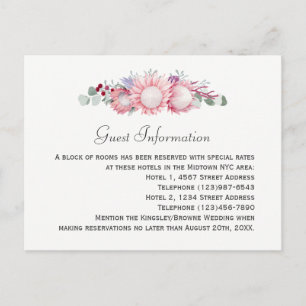 Kung Protea Botanical Bröllop Guest Information Vykort