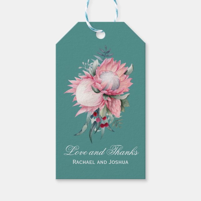 Kung Protea Botanical Bröllop Tack Presentetikett (Framsidan)