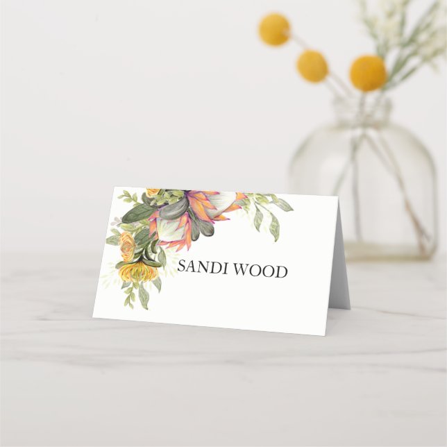 Kung Protea Bouquet Bröllop-platskort Placeringskort (Framsida)