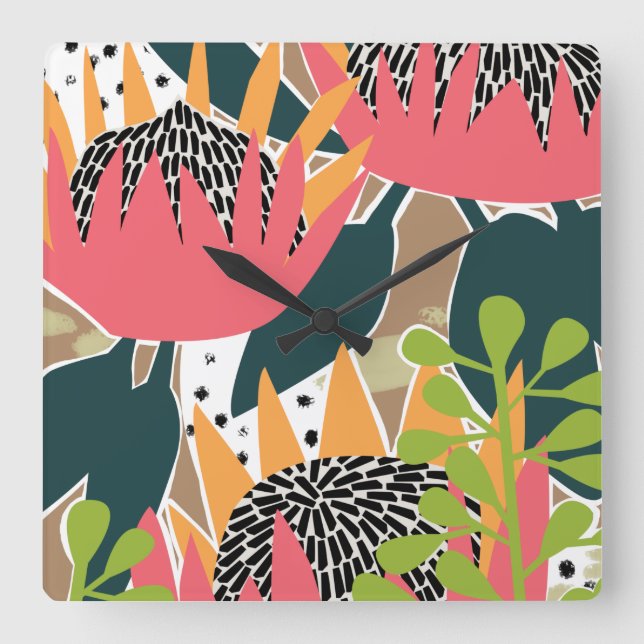 Kung Protea I Fyrkantig Klocka (Framsida)