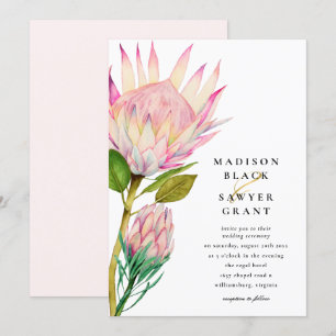 Kung Protea Rosa Blommigt Bröllop Inbjudningar