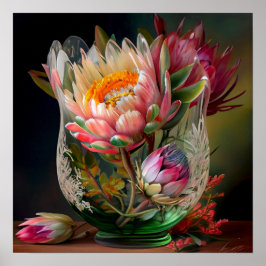 Kung Protea Rosa Gult Red Bevackra Bouquet Poster