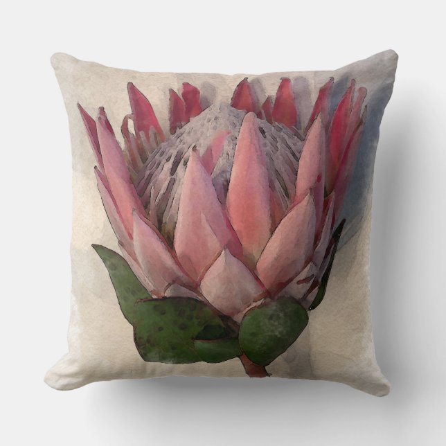 Kung Protea vattenfärgad papper Pillow Kudde (Framsida)