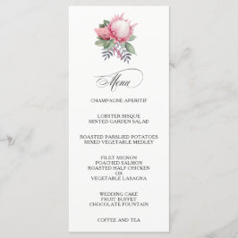 Kung Protea Watercolor Botanical Bröllop Menu Meny