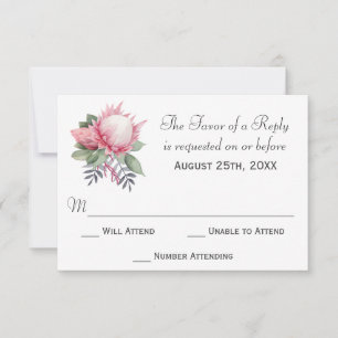 Kung Protea Watercolor Botanical Bröllop OSA Kort