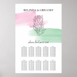 Kung Protea Watercolor Bröllop-sätesdiagram Poster