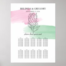 Kung Protea Watercolor Bröllop-sätesdiagram