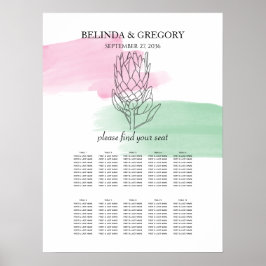 Kung Protea Watercolor Bröllop-sätesdiagram Poster