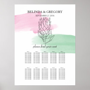 Kung Protea Watercolor Bröllop-sätesdiagram Poster