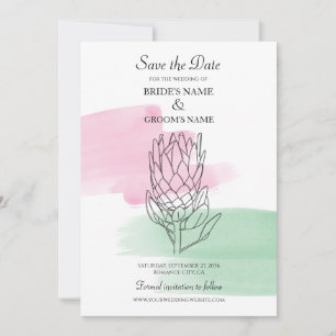 Kung Protea Watercolor Bröllop spara datum Datumet