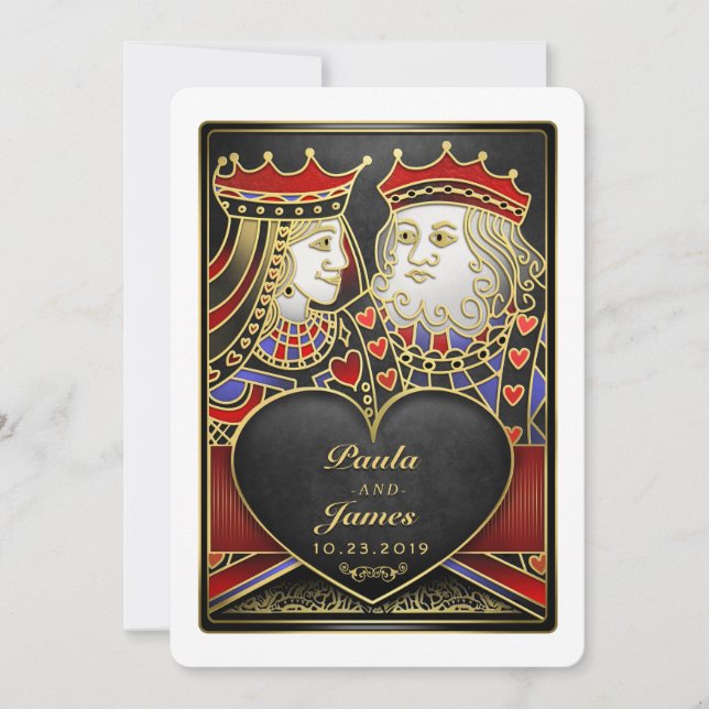 Kung & Queen Black, Red & Guld Vegas Inbjudningar (Framsida)
