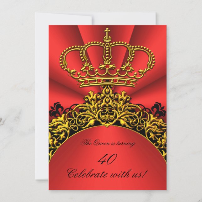 Kung Queen Guld Royal Regal Red Födelsedagsfest Inbjudningar (Framsida)
