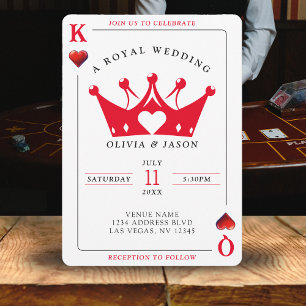 Kung & Queen of Hearts Casino Poker Card Bröllop Inbjudningar
