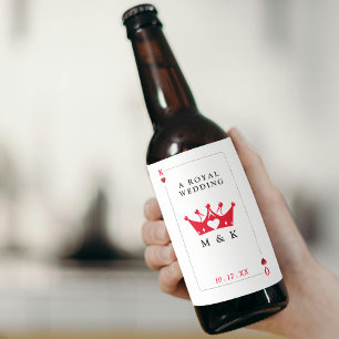 Kung & Queen of Hearts Casino Poker Card Bröllop Ölflaska Etikett