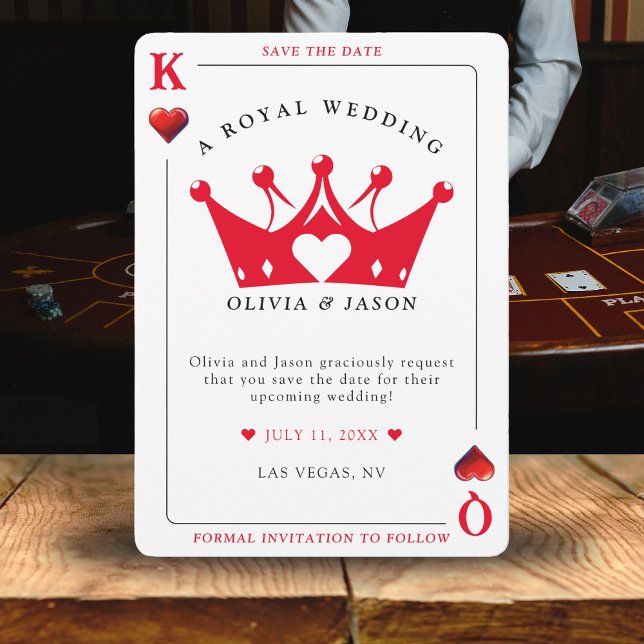 Kung & Queen of Hearts Casino Poker Card Bröllop Spara Datumet (King & Queen of Hearts Casino Poker Card Wedding
)
