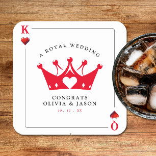 Kung & Queen of Hearts Casino Poker Card Bröllop Underlägg Papper Kvadrat