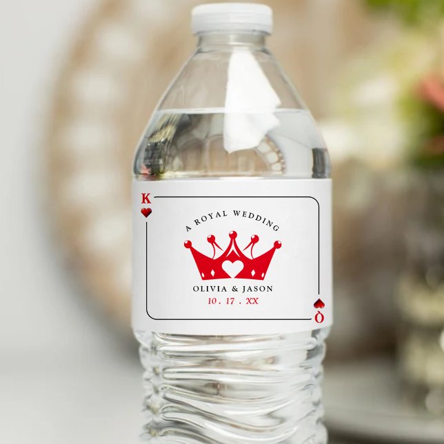Kung & Queen of Hearts Casino Poker Card Bröllop Vattenflaskor Etikett (King & Queen of Hearts Casino Poker Card Wedding Water Bottle Label
)
