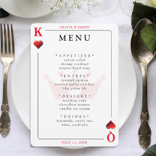Kung & Queen of Hearts Spela kort Bröllop Menu