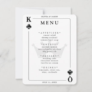 Kung & Queen of Klubbs Spela kort Bröllop Menu