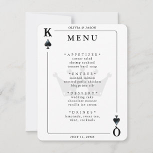 Kung & Queen of Spades Spela upp Card Bröllop Menu