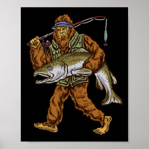 Kung Salmon Fishing Trout Hunting Bigfoot Fisherme Poster