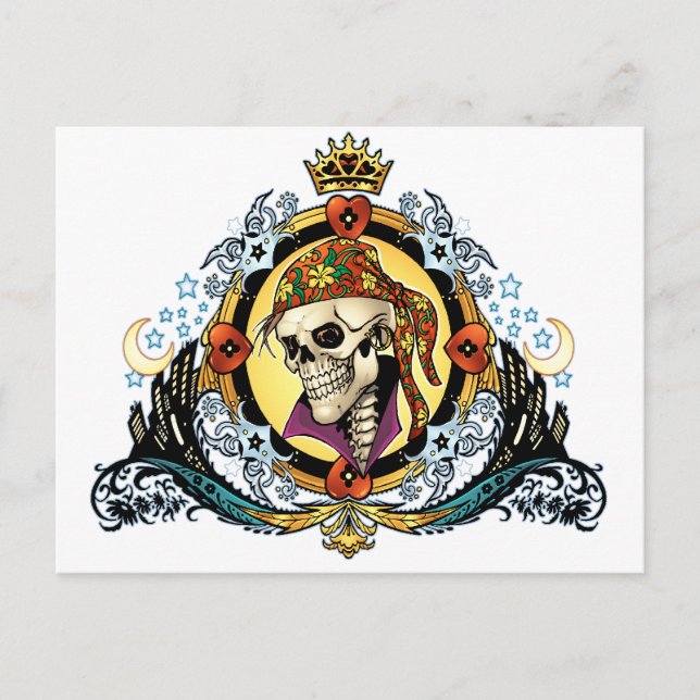 Kung Skull Pirat med Hearts av Al Rio Vykort (Framsida)