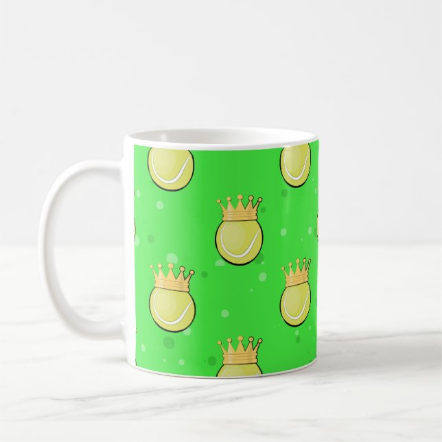 Kung Tennis - Sömlöst Mönster på Grön Bakgrund Kaffemugg (Vänster)