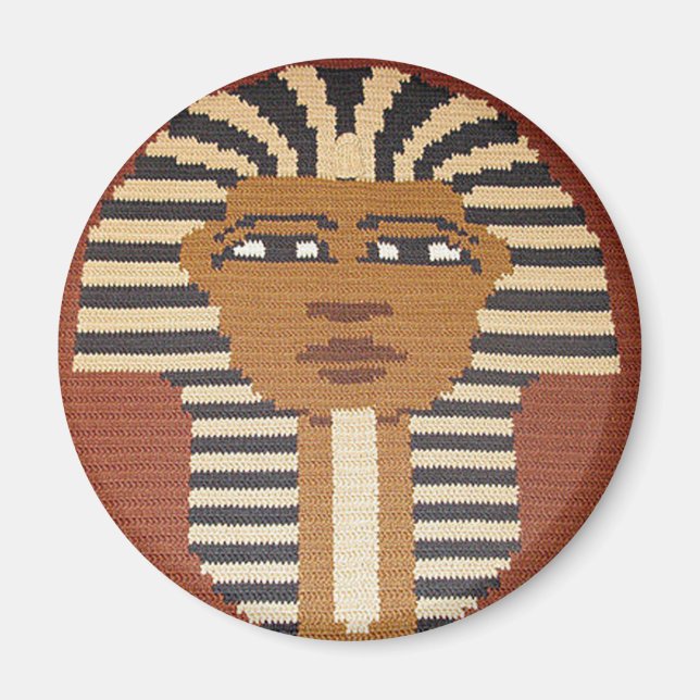 Kung Tut Black Brown Beige Crochet Print på Round Magnet (Framsidan)