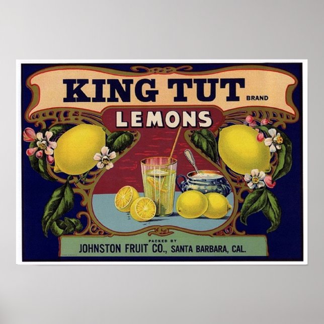 Kung Tut Brand Lemons Låda-etikett Poster (Framsidan)