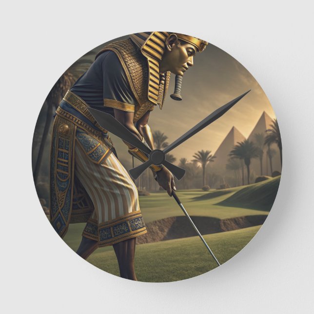 Kung Tut spelar golf  Rollig forntida egyptisk kon Rund Klocka (Framsida)