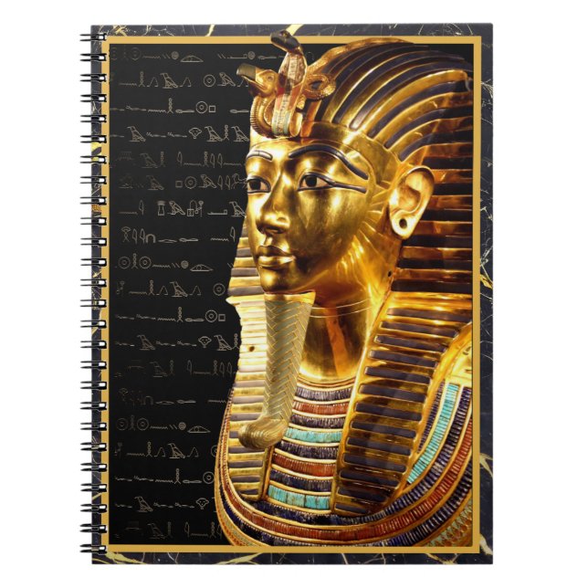 Kung Tutankhamun med Hieroglyfer Guld och Black Anteckningsbok (Framsidan)