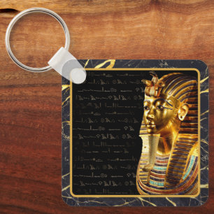 Kung Tutankhamun med Hieroglyfer Guld och Black Nyckelring