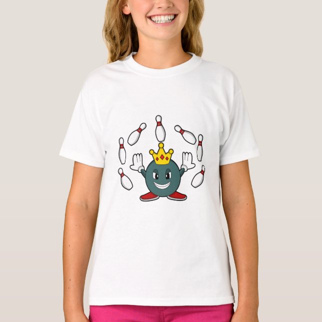 Kung vid Bowling med Bowlstift-stift T Shirt (Framsida)