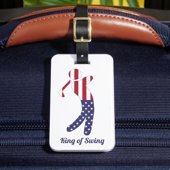 Kung vid Swing | American Flagga Golf Player Bagagebricka (Framsida Insitu 2)