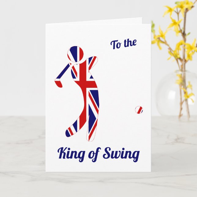 Kung vid Swing | Union Jack Golfer | FARS DAG Kort (Gul blomma)