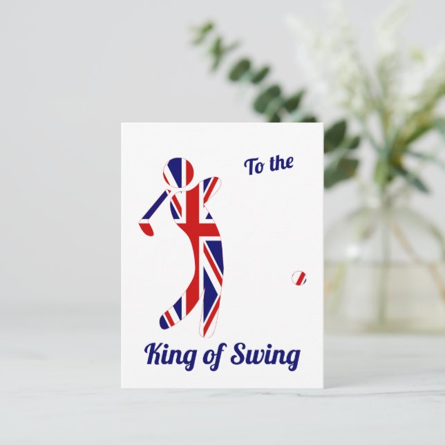 Kung vid Swing | Union Jack Golfer | FARS DAG Vykort (Stående Fram)