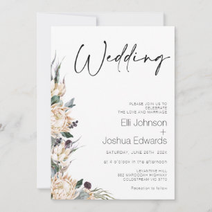 Kung White Protea Bröllop Calligraphy Bröllop Inbjudningar