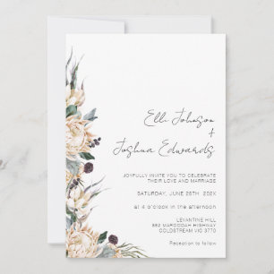 Kung White Protea Modern Calligraphy Bröllop Inbjudningar