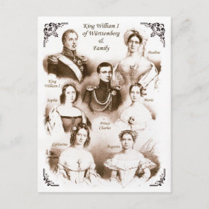 Kung William I av Württemberg & Family Vykort