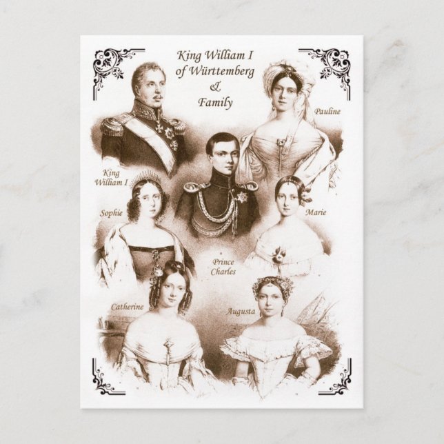 Kung William I av Württemberg & Family Vykort (Framsida)