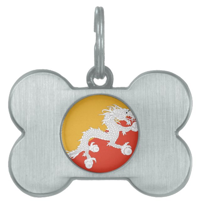 Kungariket Bhutan flagga, drakeld Namnbricka Husdjur (Framsidan)