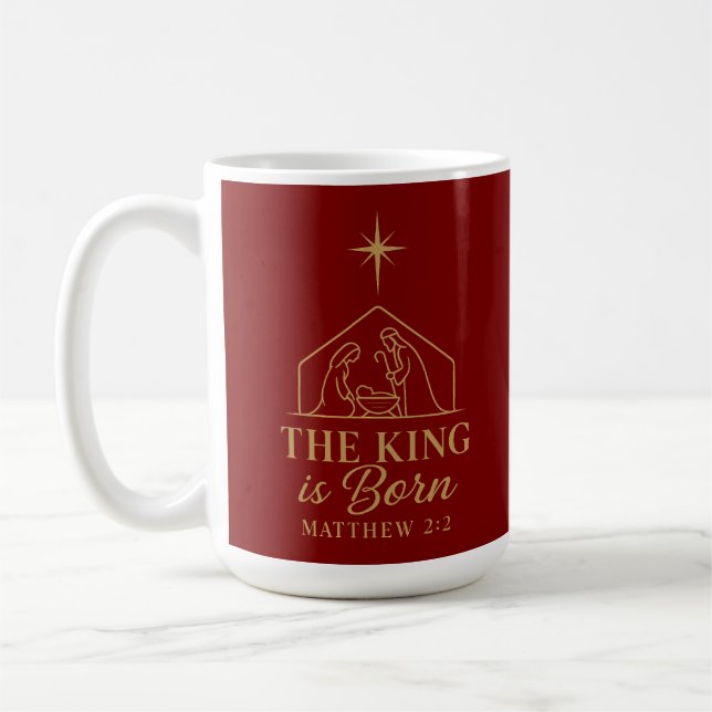 Kungen är född juldesign för nativityscen kaffemugg (Vänster)
