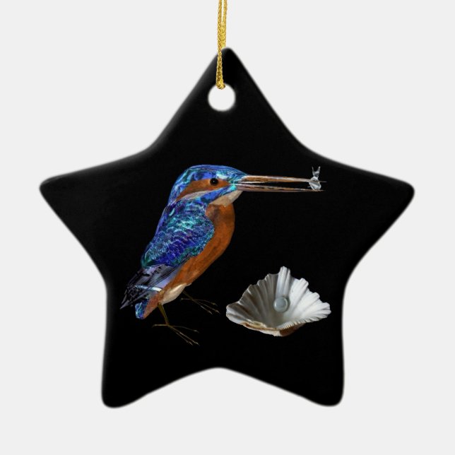 KUNGFISKARE, HAVSSNECKEL BLÅ SAFIR STJÄRNMONOGRAM JULGRANSPRYDNAD KERAMIK (Framsidan)