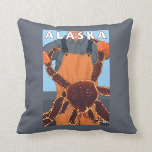Kungkrabba och fiskarevintage resoraffisch kudde