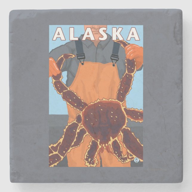 Kungkrabba och fiskarevintage resoraffisch stenunderlägg (Framsidan)