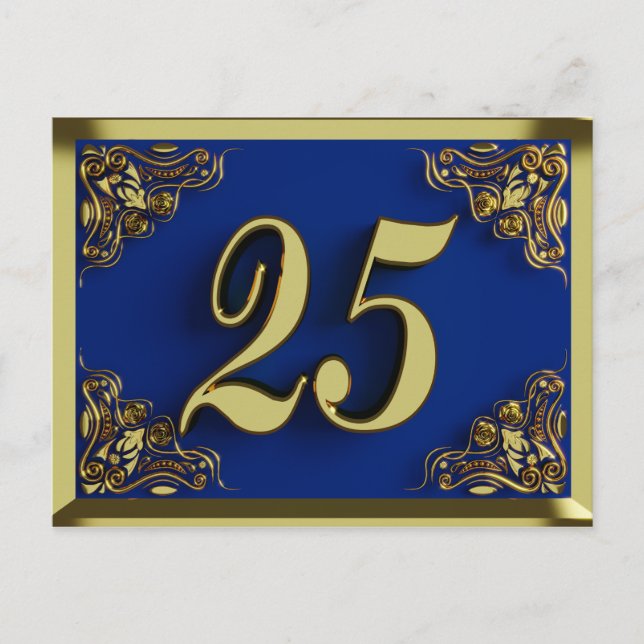Kunglig 25-årsdag Guld Blå Inbjudan (Framsida)
