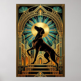 Kunglig Art Deco Hound Hund Guld Silhuett Poster