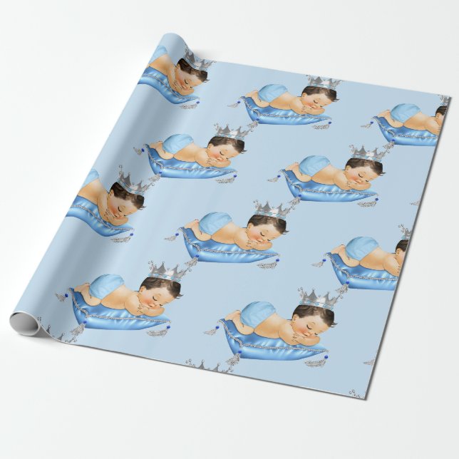 Kunglig Baby Blue & Silver Kuddpåse Pojke Presentpapper (Utrullad)