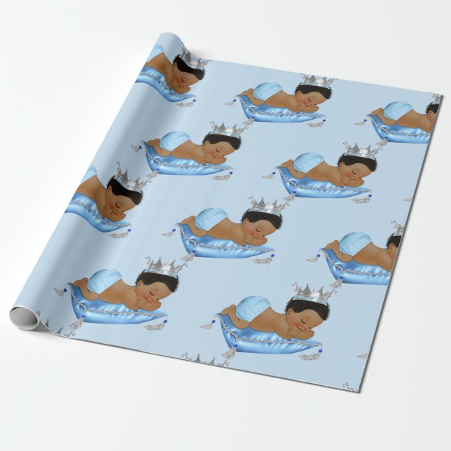 Kunglig Baby Blue & Silver Kuddpåse Pojke Presentpapper (Utrullad)